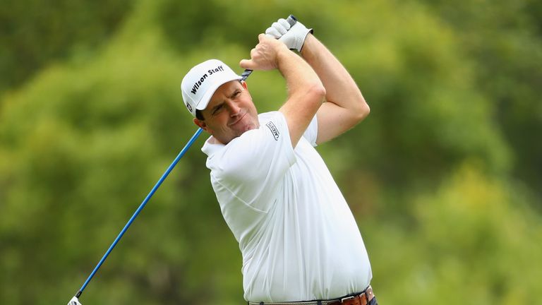 JOHANNESBURG, SOUTH AFRICA - JANUARY 14:  Anthony Wall of England tees off on the 9th hole on the West course during day one of the Joburg Open at Royal Jo