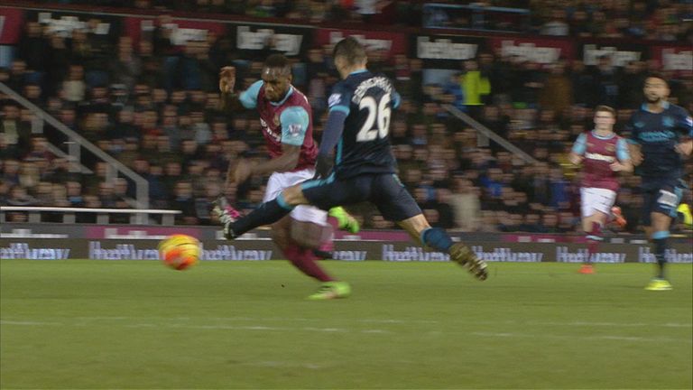 West Ham winger Antonio is challenged by Martin Demichelis