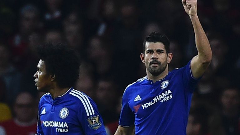 Diego Costa celebrates after scoring against Arsenal