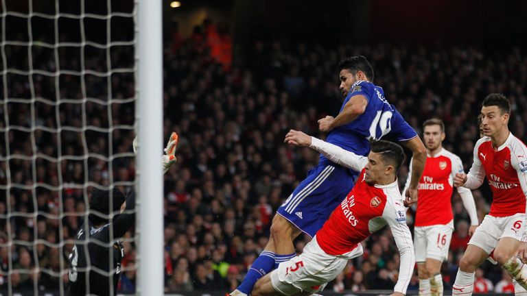Diego Costa scores from close range against Arsenal