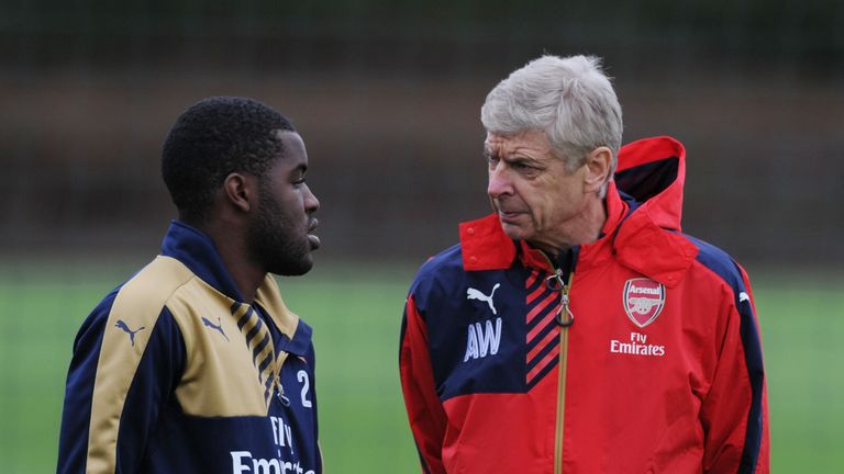 Joel Campbell pictured with Arsene Wenger at Arsenal's training ground