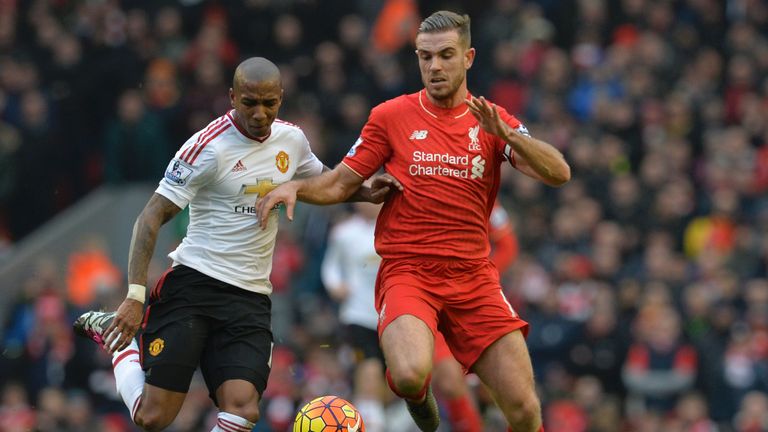 Manchester United's Ashley Young (left) battles with Jordan Henderson