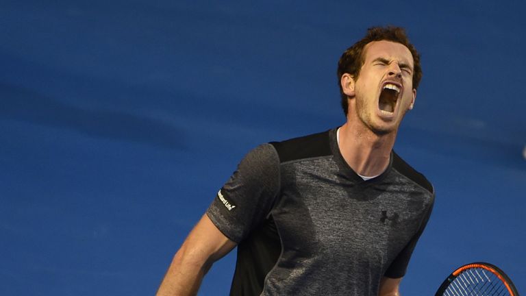 Britain's Andy Murray shouts during his men's singles match against Australia's Bernard Tomic 