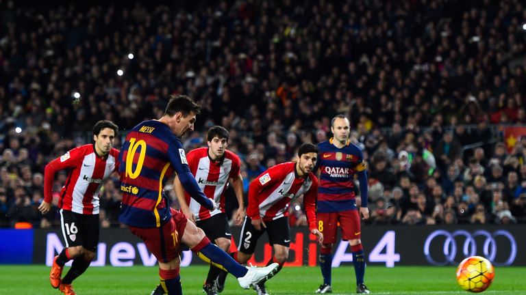 Lionel Messi scores penalty, Barcelona v Athletic Bilbao, LA Liga