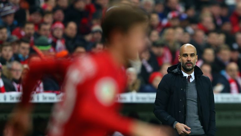 Pep Guardiola watches his Bayern Munich side from the sidelines