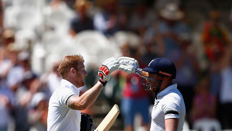 Ben Stokes is congratulated by Jonny Bairstow 