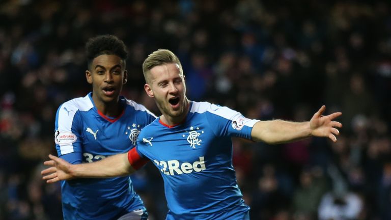 Rangers' Billy King (right) celebrates scoring a debut goal for Rangers against Falkirk
