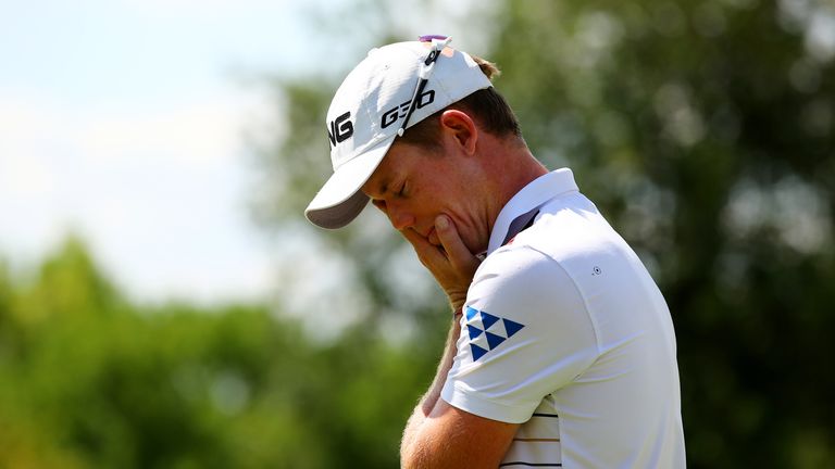 JOHANNESBURG, SOUTH AFRICA - JANUARY 10:  Brandon Stone of South Africa reacts after putting on the 18th and finishing his final round of the BMW SA Open a