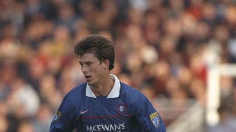 Brian Laudrup of Rangers in action during a Scottish Premier League match against Dundee United at Tannadice Park