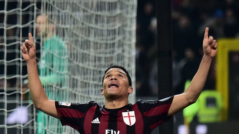 AC Milan forward  Carlos Bacca celebrates after scoring