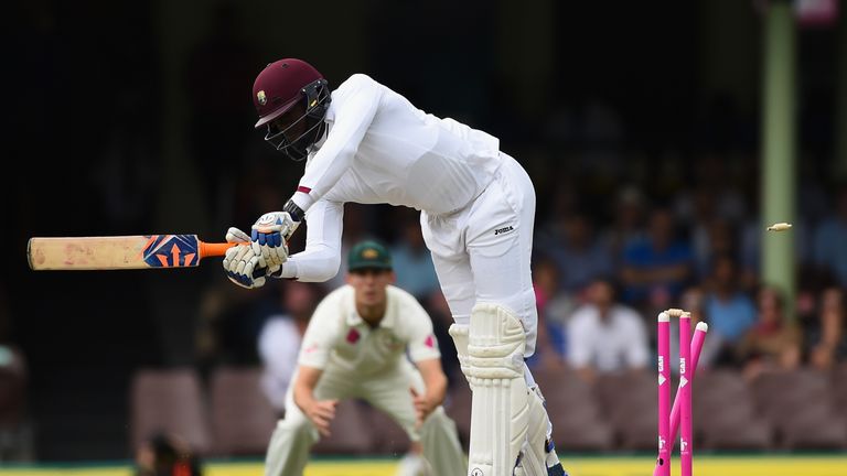Brathwaite of West Indies is bowled by James Pattinson