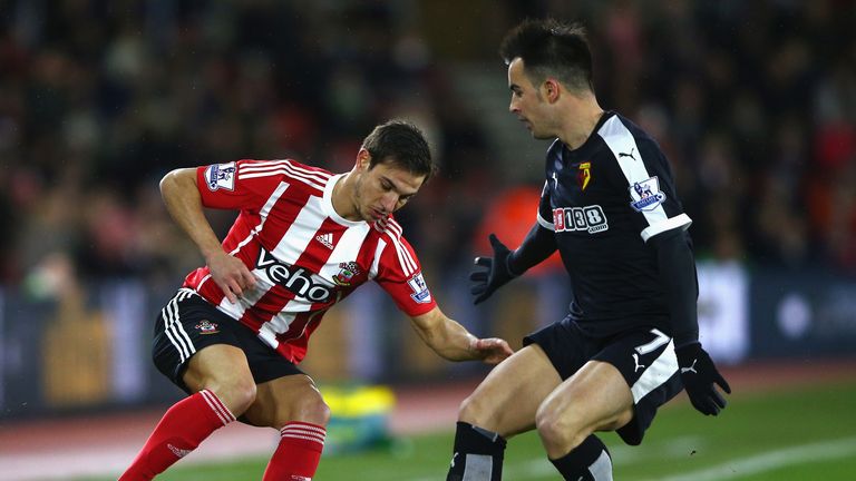 Cedric Soares comes up against Jose Manuel Jurado 