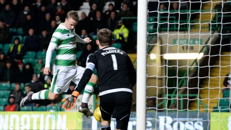 Celtic's Leigh Griffiths grabs his side's fifth goal of the game