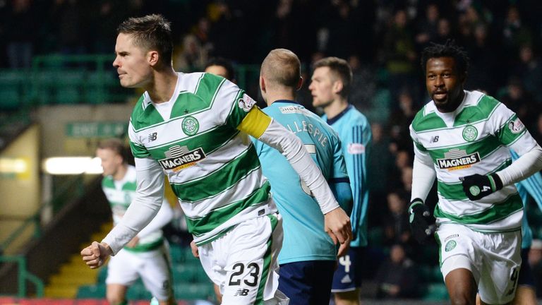 Celtic's Mikael Lustig celebrates his goal