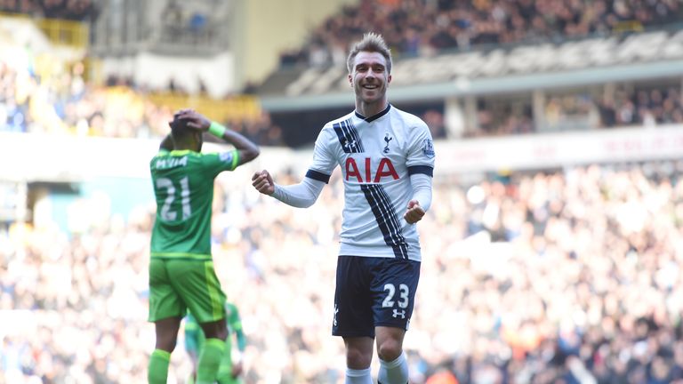 Christian Eriksen first goal celeb, Tottenham Hotspur v Sunderland, Premier League