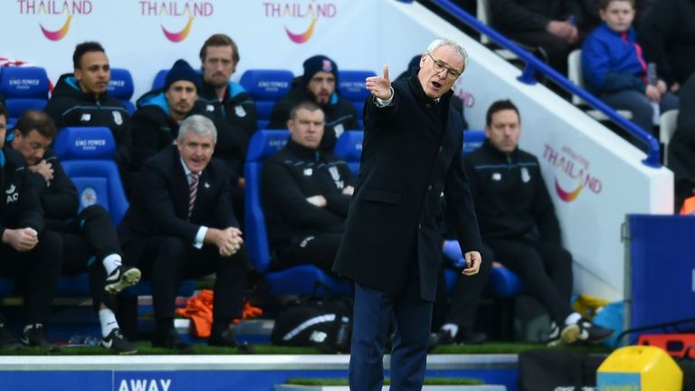 Leicester City manager Claudio Ranieri gestures during the Barclays Premier League match against Stoke