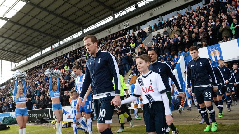 Captain Harry Kane leads Tottenham out ahead of the FA Cup fourth round clash with Colchester