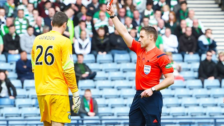 Celtic goalkeeper Craig Gordon is sent off by Steven McLean in last season's Scottish Cup semi-final