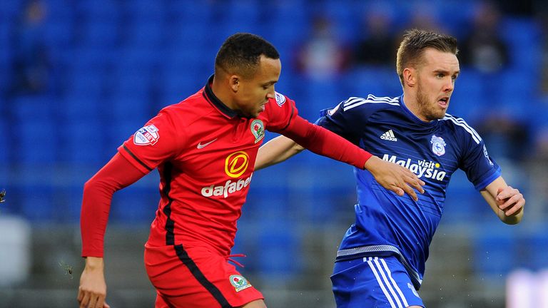 Craig Noone (blue) netted twice for Cardiff