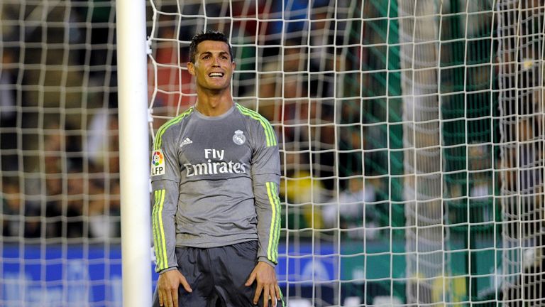 Real Madrid's Cristiano Ronaldo looks skywards
