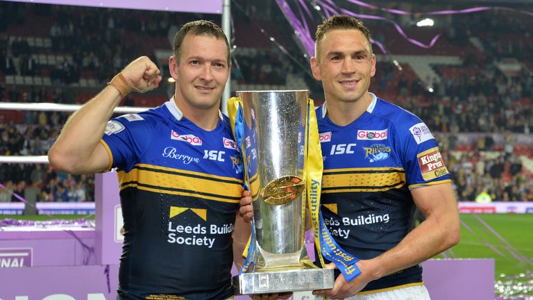 Leeds Rhinos' Danny McGuire (left) and Kevin Sinfield celebrate after winning the First Utility Super League Grand Final 