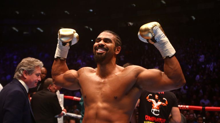 David Haye  of England celebrates after beating Mark De Mori of Australia during their International heavyweight contest at T