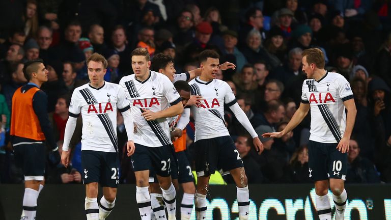 Dele Alli (second right) celebrates scoring Tottenham's second goal against Crystal Palace