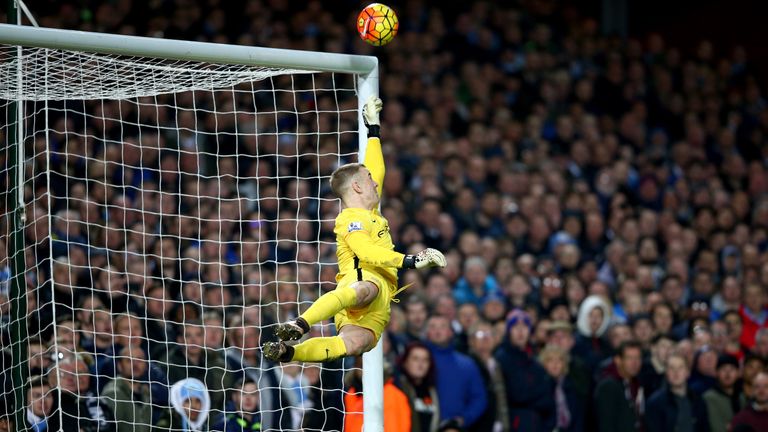 Manchester City goalkeeper Joe Hart saves a Dimitri Payet free-kick
