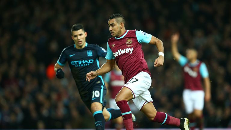 Dimitri Payet of West Ham United in acttion during the Barclays Premier League match between West Ham United and Manchester City at Upton Park