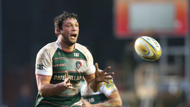 Dom Barrow of Leicester catches the ball during the Aviva Premiership match between Leicester Tigers and Newcastle Falcons