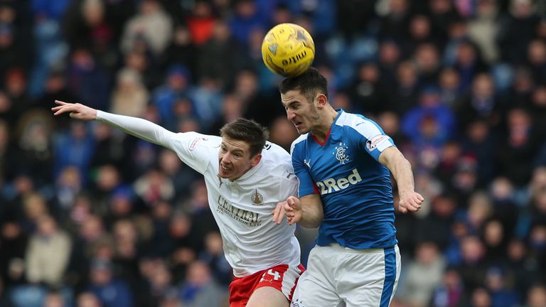 Rangers' Dominic Ball (right) and Falkirk's Conor McGrandles battle for the ball 