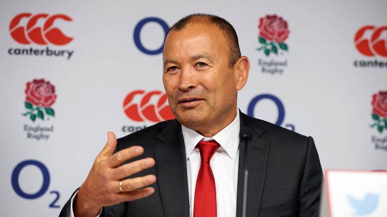 England rugby union head coach Eddie Jones addresses members of the media