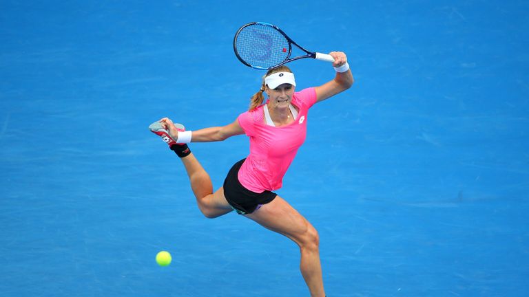 Ekaterina Makarova of Russia plays a forehand