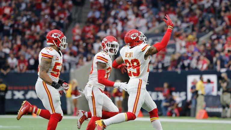 Kansas' Eric Berry celebrates his first quarter interception - one of four against Texans QB Brian Hoyer