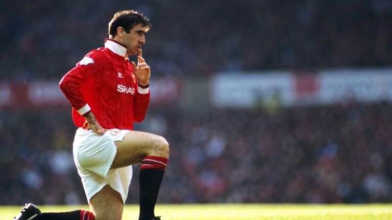 Manchester United striker Eric Cantona during a Premier League match between Manchester United and Manchester City at Old Trafford on April 23, 1993