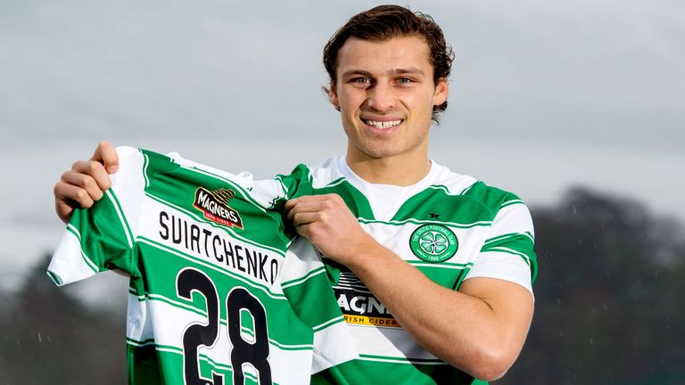 Denmark defender Erik Sviatchenko shows off Celtic colours 