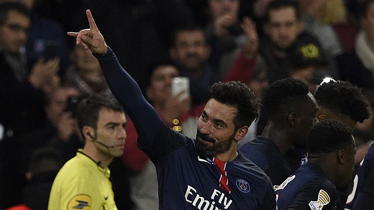 Ezequiel Lavezzi  celebrates his goal during the French League Cup football match between Paris Saint-Germain (PSG) and Toulouse 