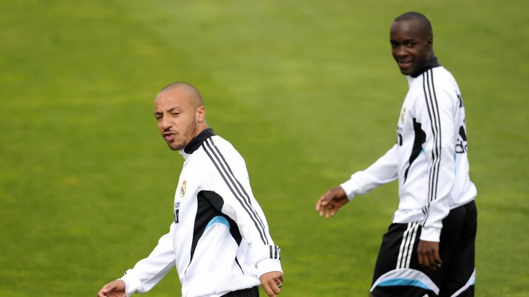Julien Faubert pictured in Real Madrid training with Lassana Diarra