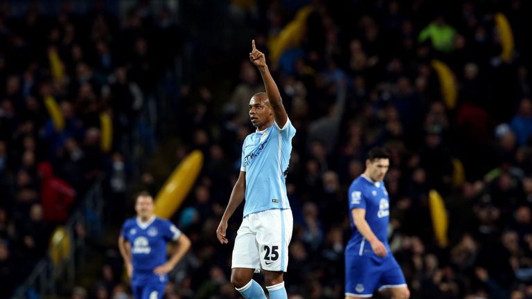 Manchester City's Fernandinho celebrates scoring his side's first goal of the game