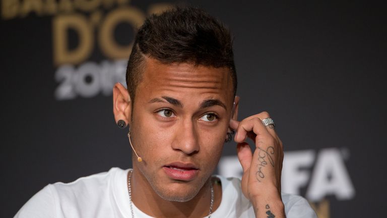ZURICH, SWITZERLAND - JANUARY 11: FIFA Ballon d'Or nominee Neymar Jr of Brazil and FC Barcelona attends a press conference prior to the FIFA Ballon d'Or Ga