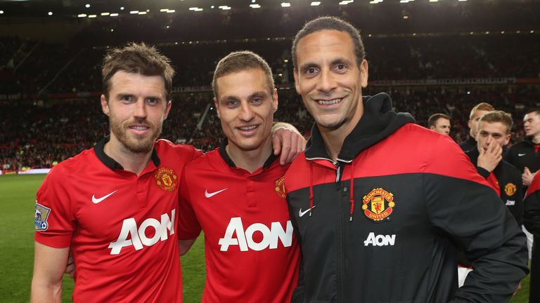 Michael Carrick (left) and Rio Ferdinand (right) are huge fans of Nemanja Vidic (centre)