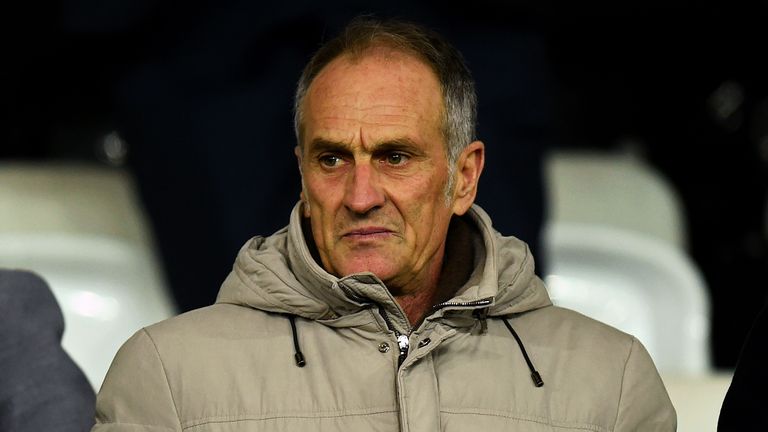 SWANSEA, WALES - JANUARY 18:  Francesco Guidolin, the new manager of Swansea City looks on from the stands before the Barclays Premier League match between