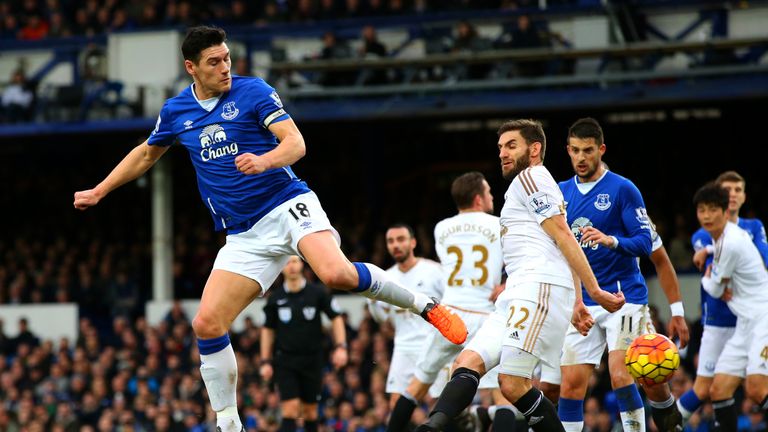 Gareth Barry scores with the aid of a deflection to make it 1-1