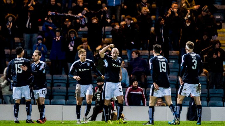 Dundee's Gary Harkins (centre) celebrates his goal against  Falkirk in Scottish Cup