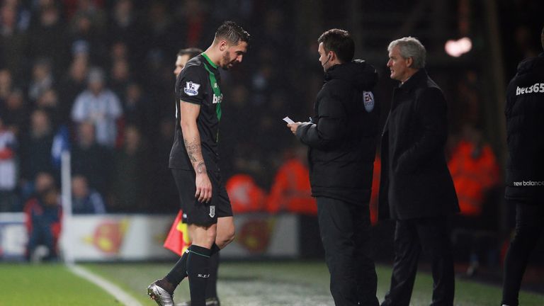 Stoke City's Geoff Cameron makes his way off after being sent off at The Hawthorns