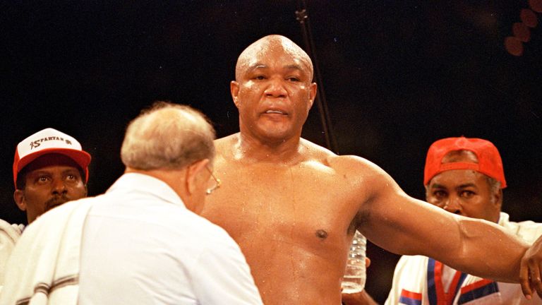 5 Nov 1995:  George Foreman looks on from a corner during the fight against Michael Moorer in Las Vegas. Forman wins by a knock out in round 10. Mandatory 