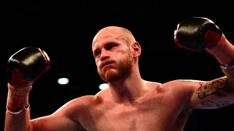 George Groves of England celebrates victory over Andrea Di Luisa of Italy at the Copper Box in London