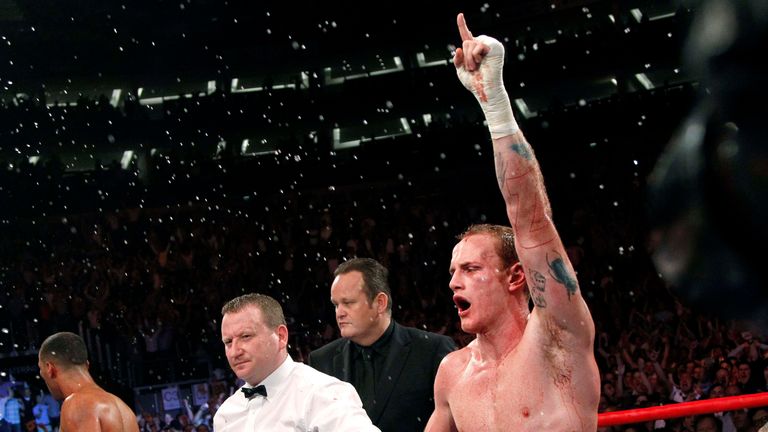 George Groves reacts after winning his fight against James DeGale, May 21, 2011 