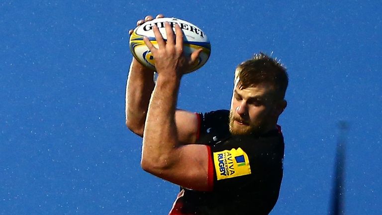 George Kruis of Saracens rises to claim the line out