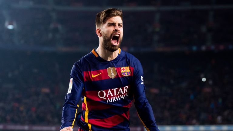Gerard Pique of FC Barcelona celebrates after scoring his team's second goal during the Copa del Rey Quarter Final 